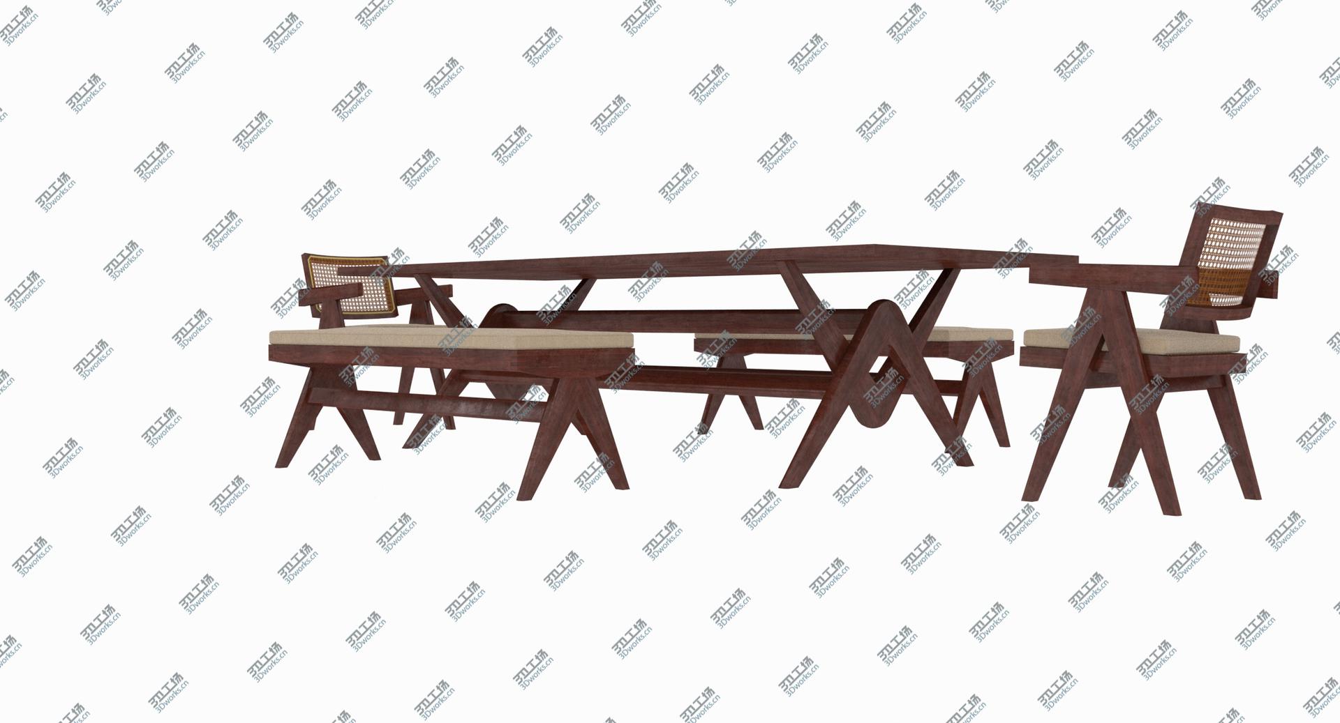 images/goods_img/202105073/Cassina Jeanneret Capitol Complex Table with Office Chair and Mahogany Civil Bench with Cushions Set 3D model/3.jpg